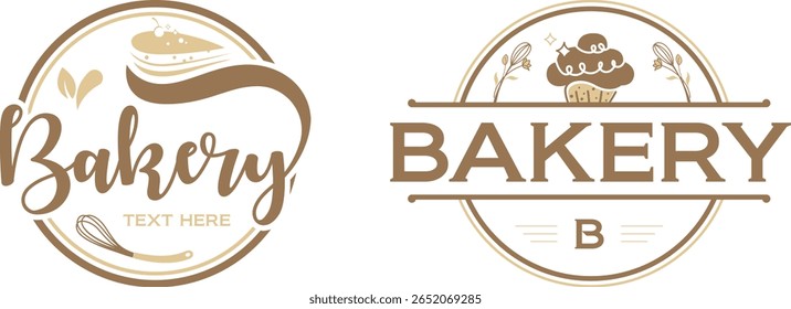 Bakery logo set designed for artisan bread shops cupcake brands pastry cafes and dessert businesses features warm homemade style ideal for packaging menus stickers and food branding
