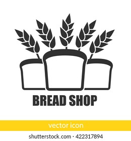 Bakery logo with slices of bread and spicas. Vector bakery icon set isolated.