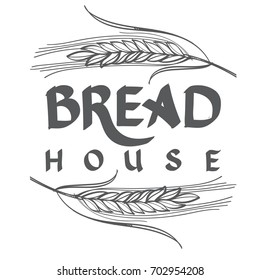 Bakery logo for store with wheat or rye. Monochrome vector illustration isolated on white background