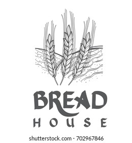 Bakery logo for store with wheat or rye. Monochrome vector illustration isolated on white background