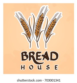 Bakery logo for store with wheat or rye. Colored vector illustration isolated on beige background