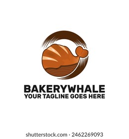 bakery logo template, a bread in the shape of whale within chocolate brush circle