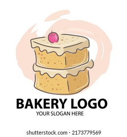 Bakery Logo Template. Food Vector Design with layered cake shape. Baking Illustration