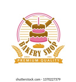Bakery logo template, vector illustration. Bakery shop emblem, vintage retro style