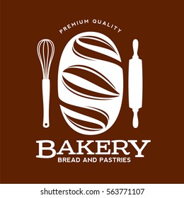Bakery logo templates. Baker, grain, bread, cooking board. Vintage style bakery badges and labels. Black and white logo templates for your design. Vector illustration isolated on color background.