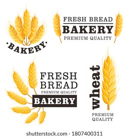 Bakery logo. Vector fresh bread, ripe wheat ear symbol label design isolated set. Bakery product premium quality logo template, branding emblem layout for local market, farm bakery-shop illustration