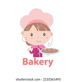 Bakery logo vector illustration with cute girl cartoon art.