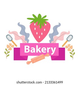 Bakery logo vector illustration with cute girl cartoon art.