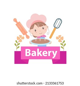Bäckerei Logo, Vektorgrafik mit süßer Girl-Cartoon-Kunst.