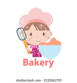 Bakery logo vector illustration with cute girl cartoon art.