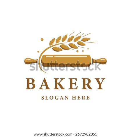 Bakery Logo Vector Illustration. Elegant bakery logo design with wheat and rolling pin for branding and advertising.