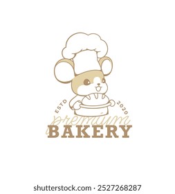 Bäckerei Logo Vintage mit Küchenchef Maus Skizzen Vektor