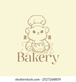 Bakery logo vintage with chef mouse sketches vector