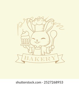 Bakery logo vintage with chef rabbit sketches vector