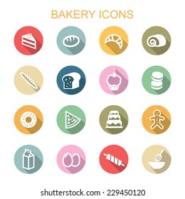 bakery long shadow icons, flat vector symbols