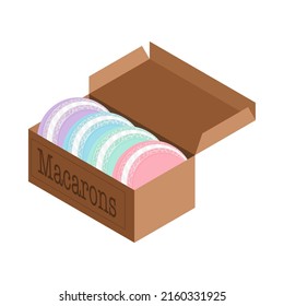 Bäckerei: Macarons in einer Schachtel. Illustration für die Dekoration.