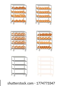 Bakery manufacturer with bread tray set professional bakery cartoon character design flat vector illustration on white background
