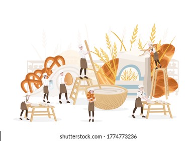 Bakery manufacturer male and female chef cooking professional bakery cartoon character design flat vector illustration on white background
