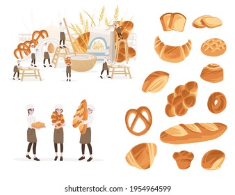 Bakery manufacturer male and female chef cooking professional bakery cartoon character design flat vector illustration on white background