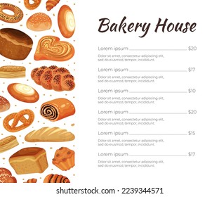 Bakery Menu Design with Baked Food Like Bread Loaf and Sweet Pastry Vector Template