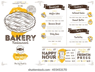 Bakery menu design and bakery hand drawn vector illustration