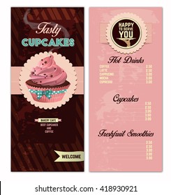 Bakery  menu design template. Vintage style, flyer, cupcakes, coffee
