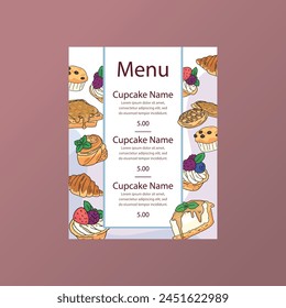 bakery menu with hand drawn sweet pastries