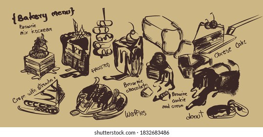 bakery menu icon collection - vector color illustration