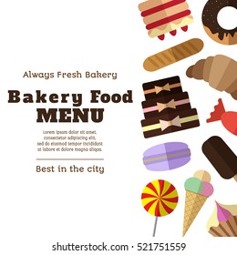 Bakery menu template with simple flat bakery  icons on white background vector illustration.