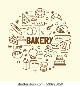 bakery minimal thin line icons set, vector illustration design elements
