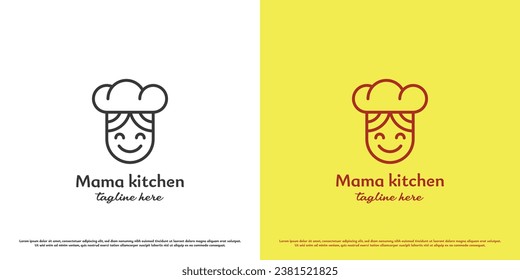 Bakery mom chef logo design illustration. Silhouette of kitchen woman apron buffet eat cooking spices food mother bread dough cake cafe culinary canteen. Modern minimalist simple icon concept.