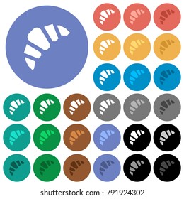 Bakery multi colored flat icons on round backgrounds. Included white, light and dark icon variations for hover and active status effects, and bonus shades on black backgounds.