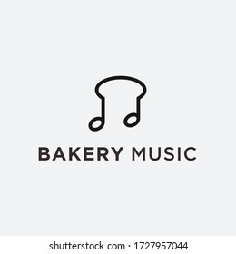 bakery music logo design with bread and tone vector illustration on white background