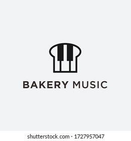 bakery music logo design with bread and tone vector illustration on white background