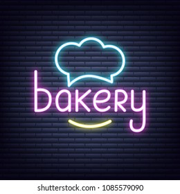 Bakery. Bakery neon sign. Neon glowing signboard banner design