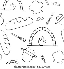 Bakery on white background. Seamless pattern background.