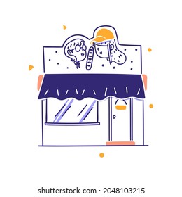 Bakery Online Shop E-commerce Marketplace Icon Concept Illustration in Outline Hand Drawn Design Style