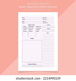 Bakery Order Book Template | Bakery Order Note Book | Bakery Order Log Book