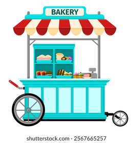 Bakery Outdoor Street Market Display Fair Kiosk Color Illustration Vector Icon