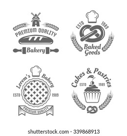 Bakery and pastries vector black labels, badges, emblems and logos isolated on white background