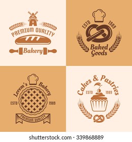 Bakery and pastries vector colored labels, badges, emblems and logos for bakery shop production