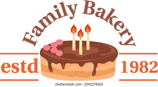 Bakery pastry cafe symbol, cake product label for traditional shop, vector illustration. Classic cupcake, bread at badge sign.