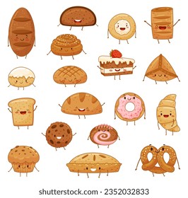 Bakery and Pastry Character with Smiling Faces Big Vector Set