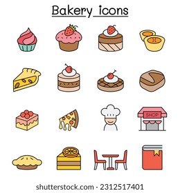 Bakery and Pastry color line icon set