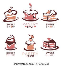 Bakery, Pastry, Confectionery, Cake, Dessert, Sweets Shop, Vector Logo And Emblem Collection