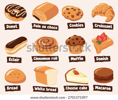 bakery pastry dessert set illustration