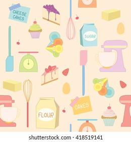 Bakery and pastry element tools decoration into seamless pattern.Illustration vector design background. 
