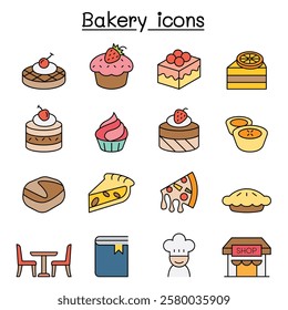 Bakery and Pastry icon set in color line style