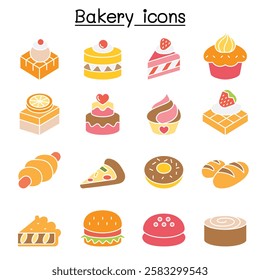 Bakery and Pastry icon set  in flat color style