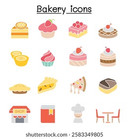Bakery and Pastry icon set  in flat color style